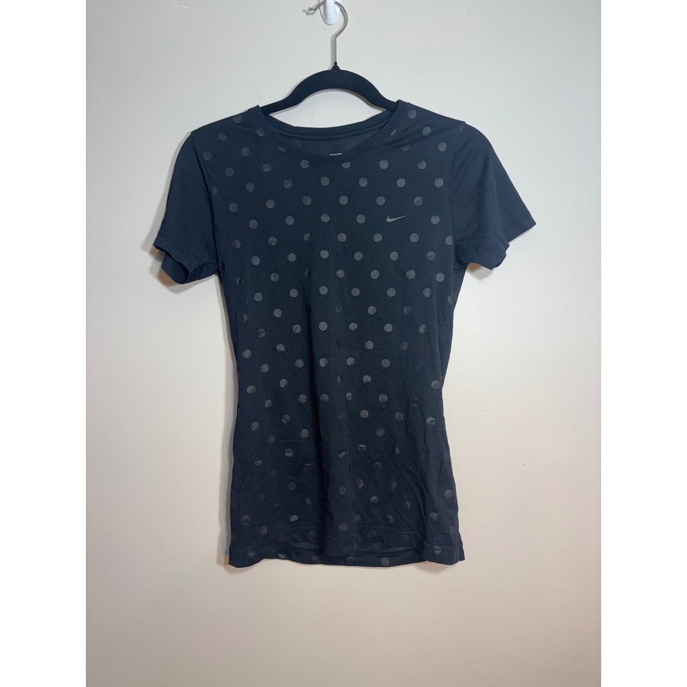 Nike Fit Dry Womens Small Black Polka Dot Short Sleeve Athletic T-Shirt LOVE